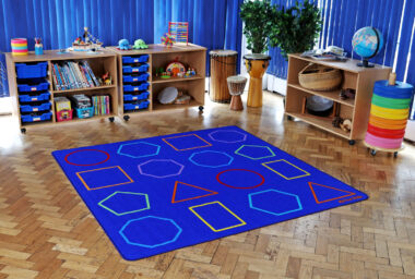 geometric shapes blue rug