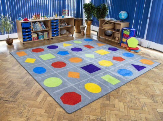 colourful geometric shapes grey rug children