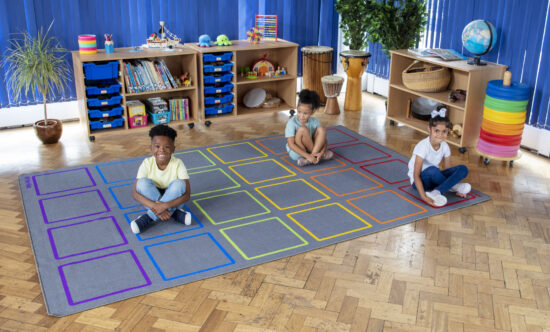 colorful squares grey rug rectangular